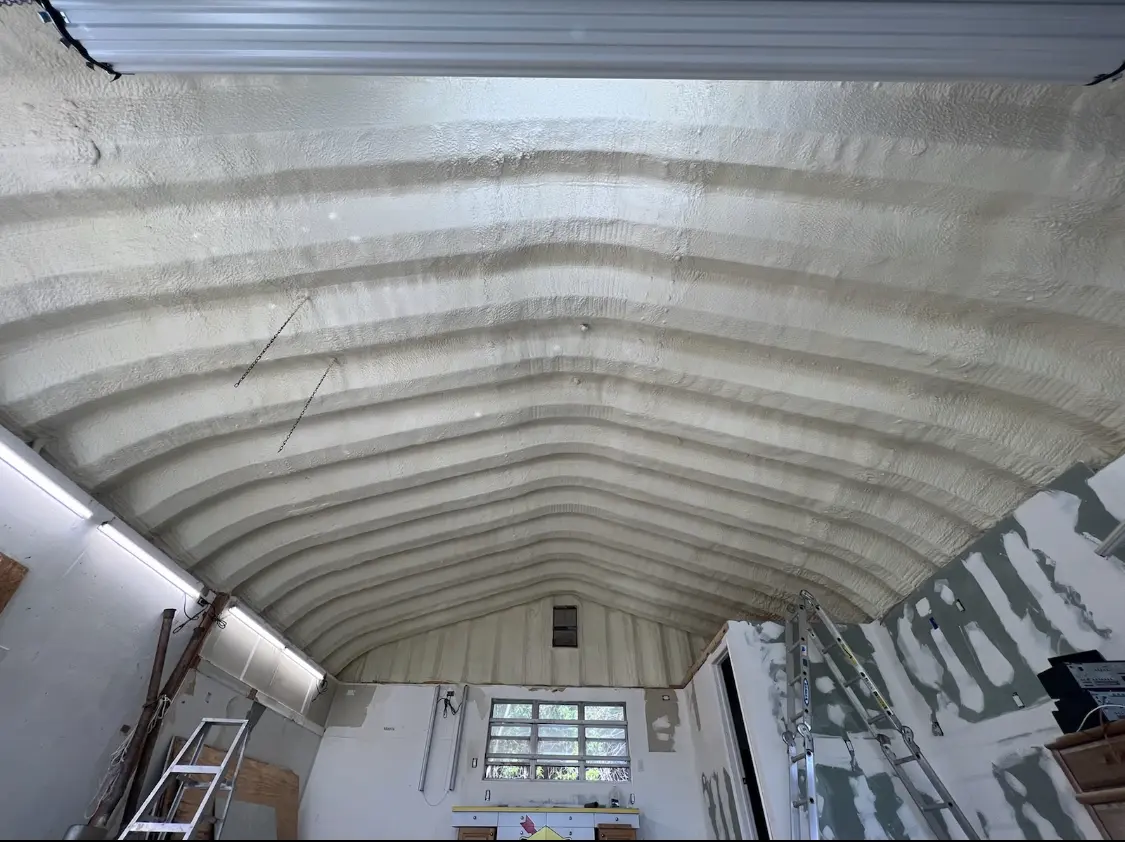 Spray polyurethane foam applied to the underside of a metal roof deck in Suisun City